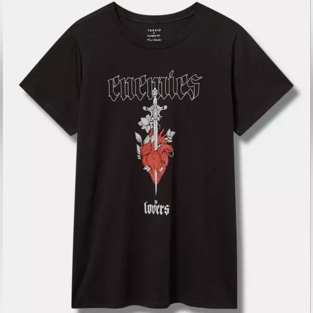 NWT Torrid Enemies To Lovers Classic Fit Black Cotton Crew Tee